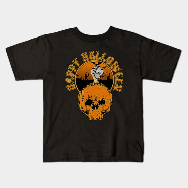 Happy Halloween- Skull Pumpkin design Kids T-Shirt by Off the Page